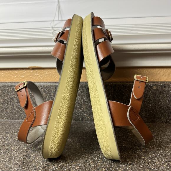 Sun-San Hoyway Brown Leather Womens Sz 8 Summer Casual Sandals Ankle Strap Flats - Picture 5 of 10